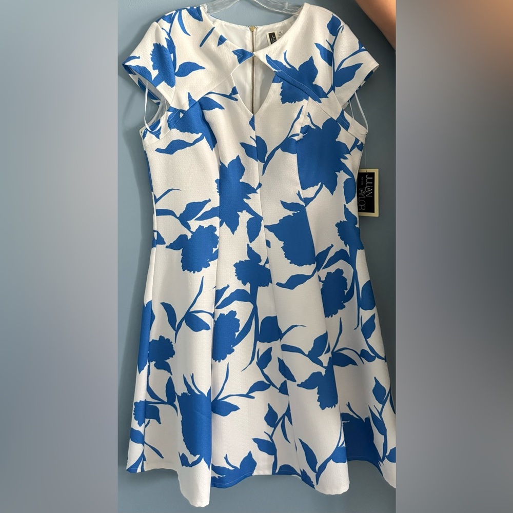 Julian Taylor Blue and White Floral design dress. (Size 12)